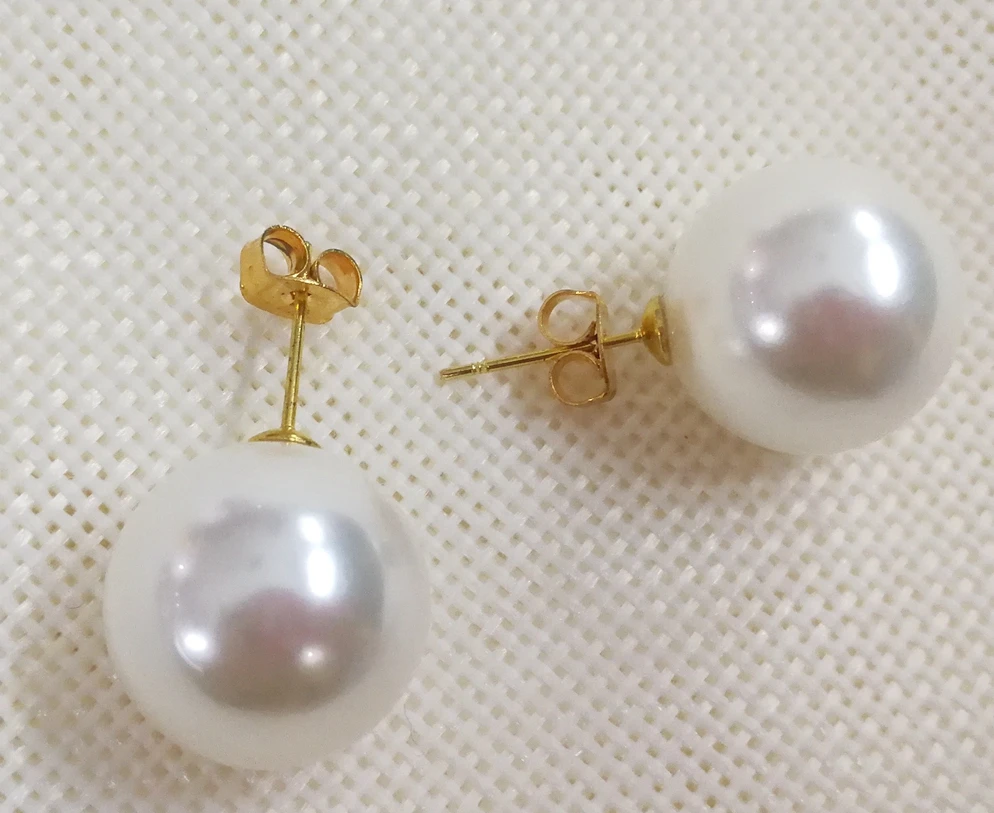 Women Jewelry 14mm 16mm 18mm white round big ball earrings natural shell pearl gold color Stud Earrings