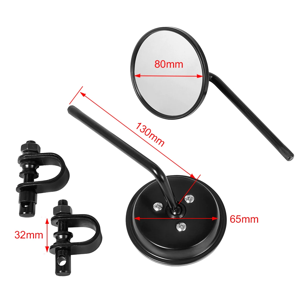 1Pair 22-25mm Motorcycle Handlebar Rear View Mirrors Round Convex Clip-On Retro for Harley Honda Chopper Cruiser Cafe Racer