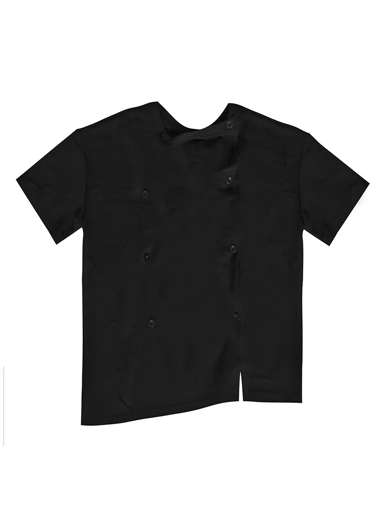 Ladies Short Sleeve Summer New Fashion Design Double Breasted Design Loose Casual Large Size Short Sleeve T-Shirt