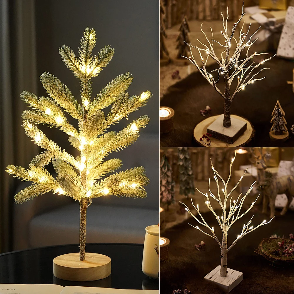 Battery Pine Tree Birch Lights Tabletop Bonsai Christmas Tree Light Festival Wedding Room Decoration Snow Birch LED Night Lamp