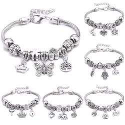 Armband En Armbanden Sieraden Witte Vlinder Crown Kralen Armbanden Merken Armbanden Fit Vrouwen Meisje Vriendschap Gift