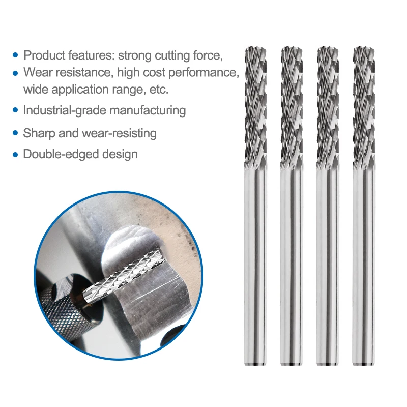 XCAN 10 Uds. Juegos de rebabas rotativas de carburo de tungsteno de doble corte con vástago de 3mm para herramientas rotativas Dremel Lima rotativa