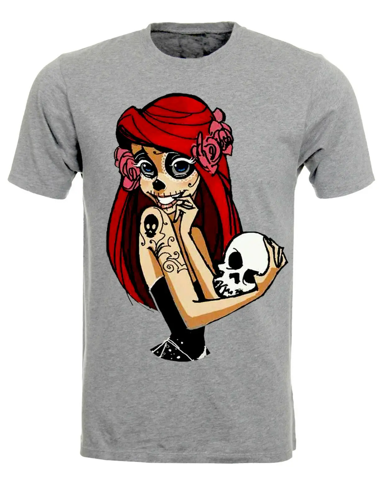 Pin Up Sugar Skull Ariel Tattoo Alt Hipster Little Mermaid Mens T-Shirt Top 2019 Unisex Tees