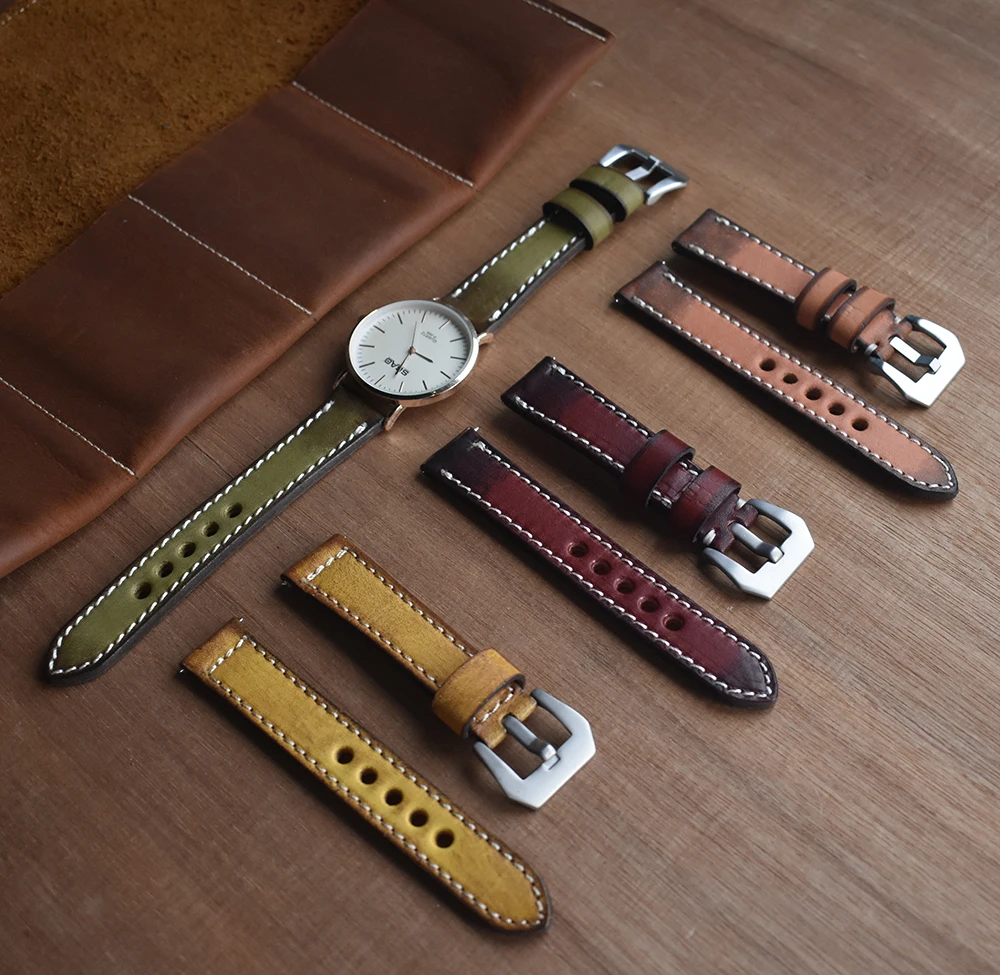 Vintage Genuine Leather Watchband 18mm 20mm 22mm 24mm Hand Stitch Replacement for Men Watch Accessories