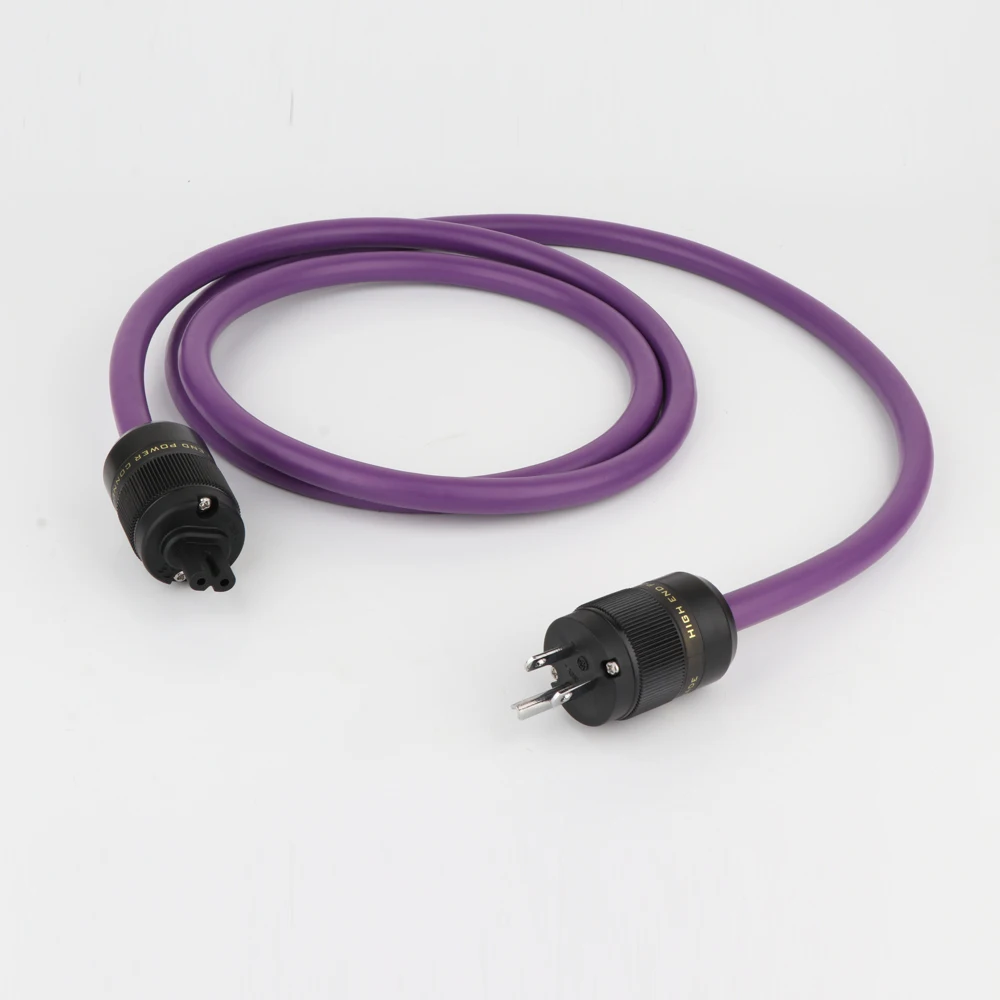 Hi-end Power cable EU/US/AU Power Connector IEC C7 Audio Wire HIFI OFC Cable With Rhodium Plated Black Plug Purple Line