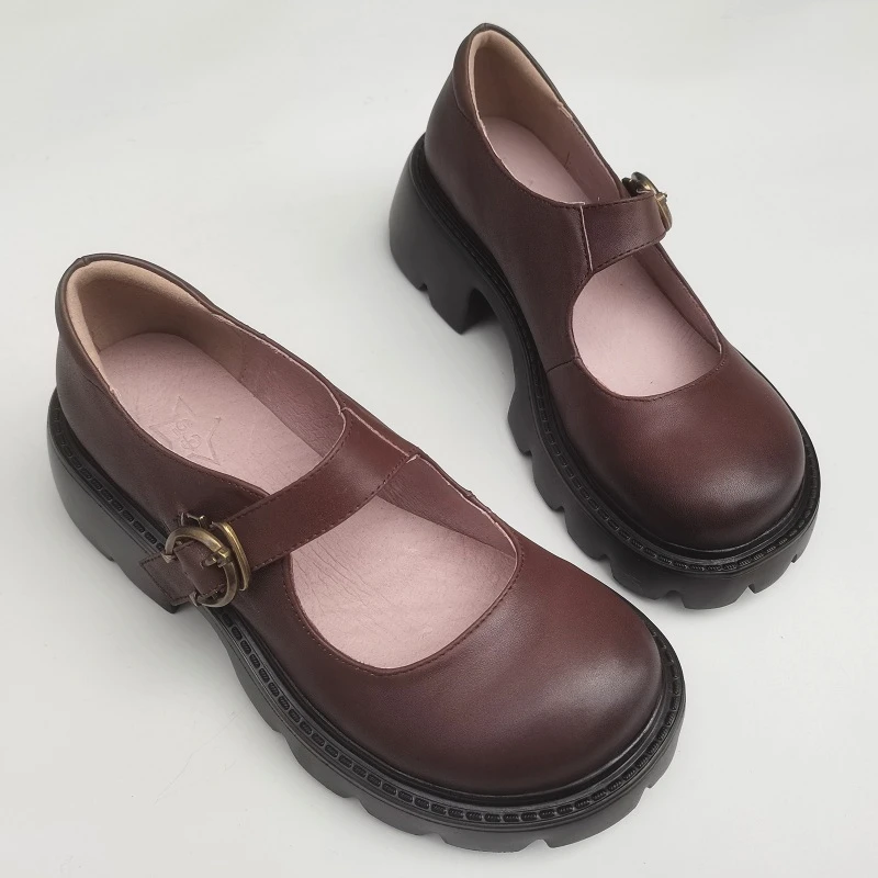 Careaymade-scarpe da donna Mary Jane giapponesi in vera pelle con tacco medio morbido leggero scarpe singole originali scarpe in pura pelle