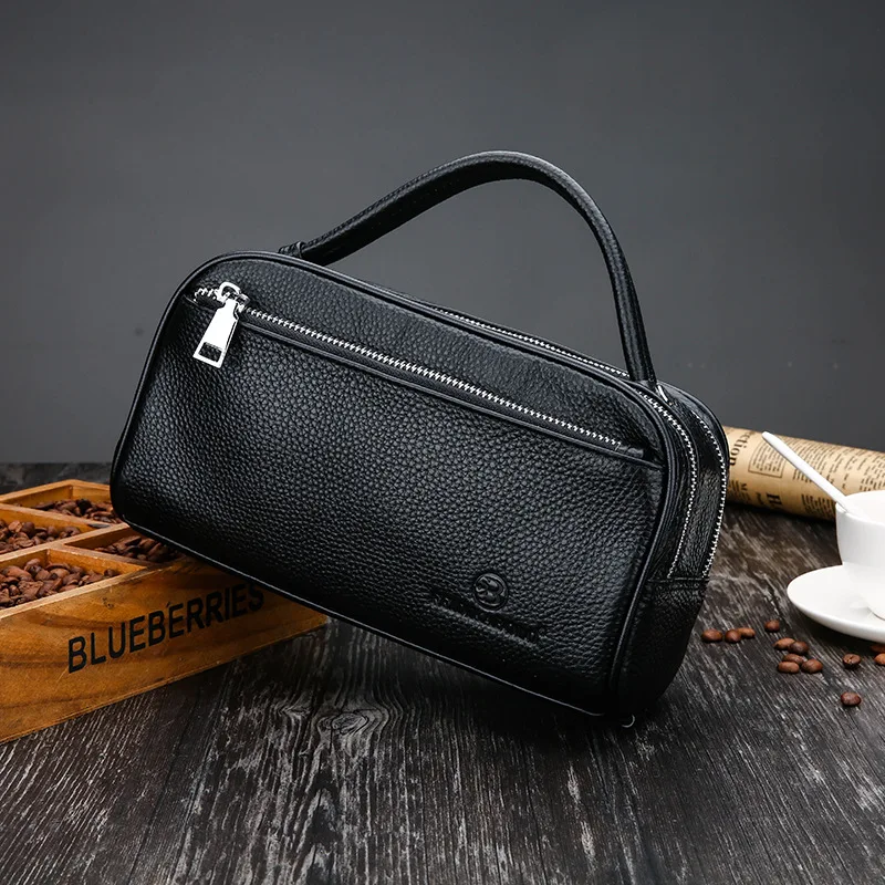 Top Layer Cowhide Men\'s Handbag Fashion Day Clutch Male Business Travel Bag Wash Bag Big Capacity  Bag for Man