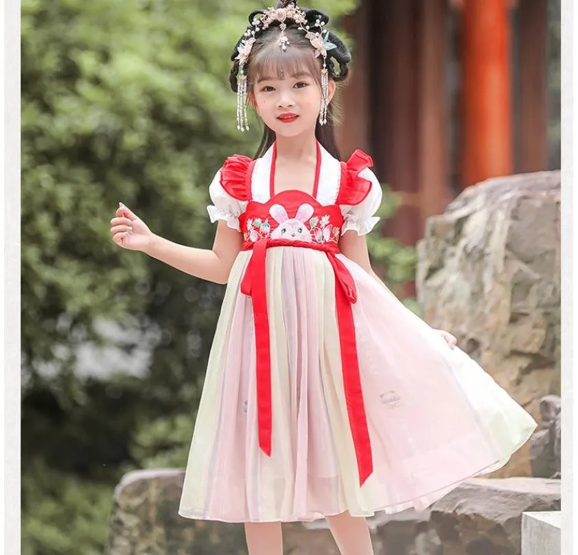 Nuovo stile cinese Retro Red Girls Hanfu Dress Fluffy Fairy Sweet Lovely Party Evening Princess Skirt Performance Vestido Clothes