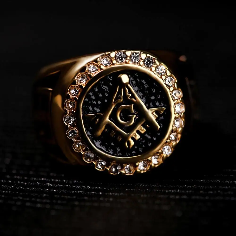 Hot sale Fashion Jewelry Men Vintage Charm Mason Freemason Masonic Rings Punk Stainless Steel Gold Color Ring For Mens Jewelry