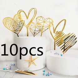 10pcs Love Happy Birthday Cake Toppers Gold Acrylic Valentine's Day Party Cake Topper for Wedding Anniversary Dessert Decoration