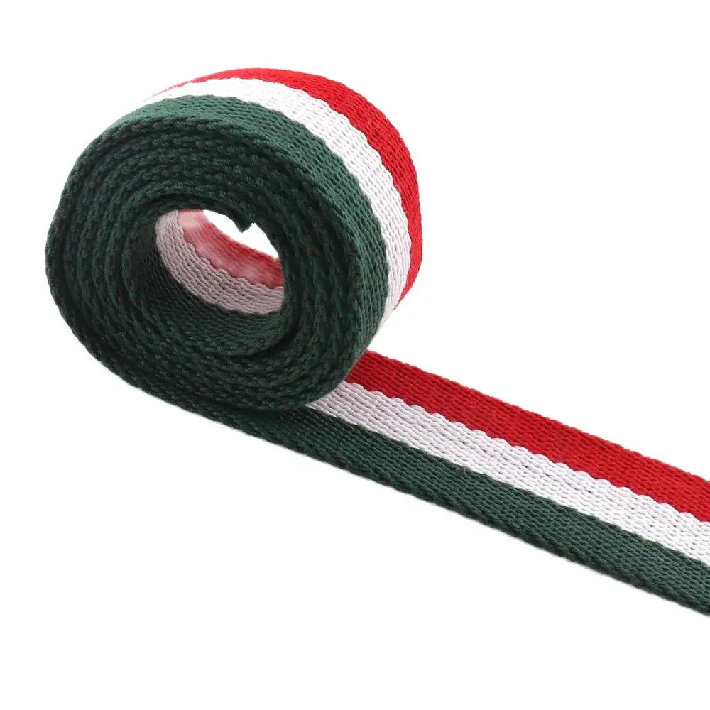 38MM Width Red White and Green Color polyester cotton canvas Webbing Belt Strap Garments High Quality Ribbon for DIY Accessories