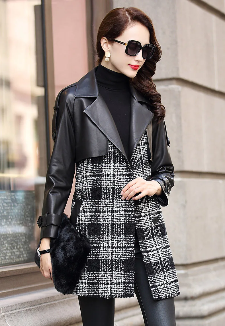 

Winter Leather Autumn Jacket Coat Women Genuine Sheepskin Coat Female Tweed Woolen Coats Windbreaker Chaqueta Mujer MY s