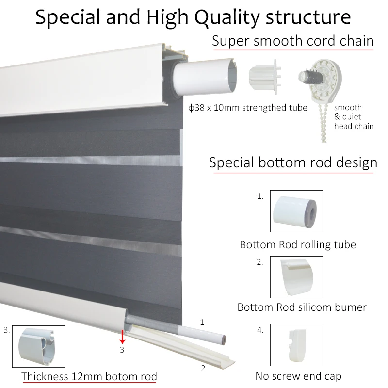 Smart Matters Zebra Blinds for Windows Dual Layer Roller Shades for Privacy Light Control Blackout Window Drapes Made to Order