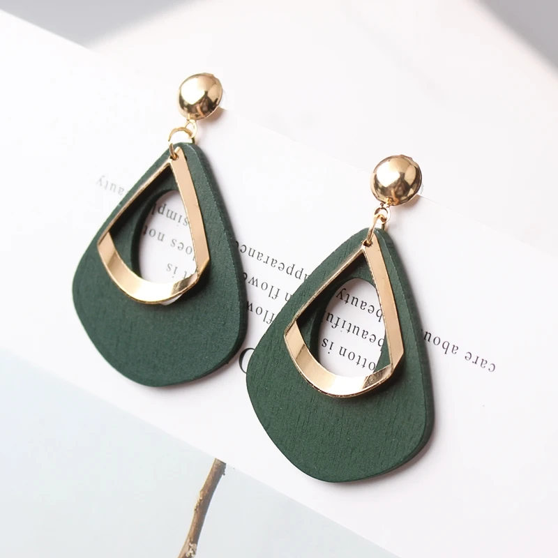 5 Colors New Trendy Wood Hollow Waterdrop Dangle Earrings for Women Handmade Fashion Geometric Tassel Jewelry Wild Party Gift