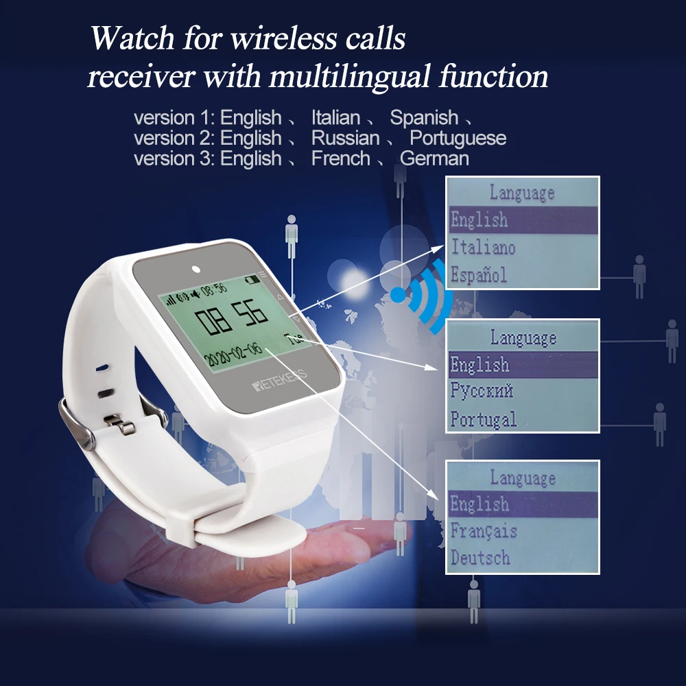 Imagem -05 - Retekess-sistema de Chamadas sem Fio para Atendimento ao Cliente Restaurante Pager Receptor de Relógio Narguilé Botão do Transmissor T117 Td108 10 Pcs