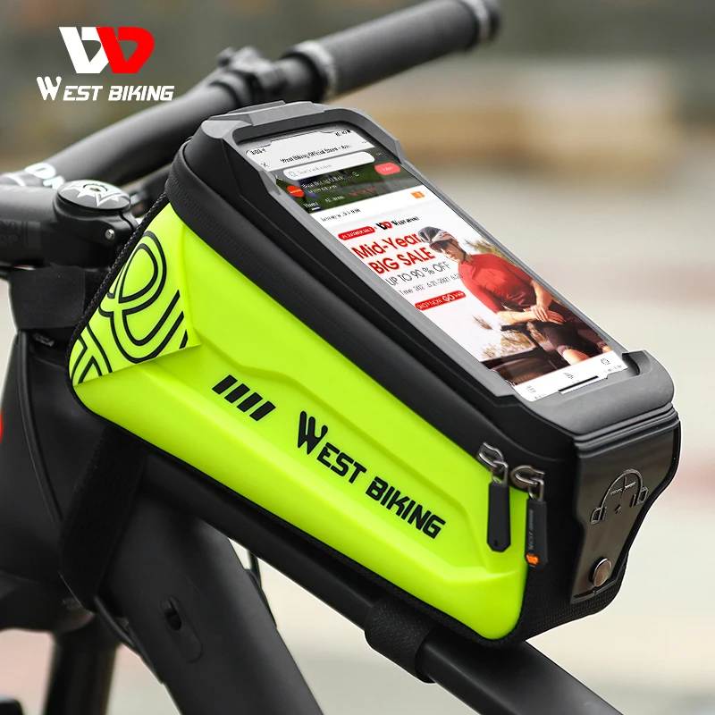 WEST BIKING 2.5L Bicycle Bag Waterproof Bike Frame Bag Touchscreen 7.0 inch Phone Case Cycling Bag MTB Road Bike Accessories