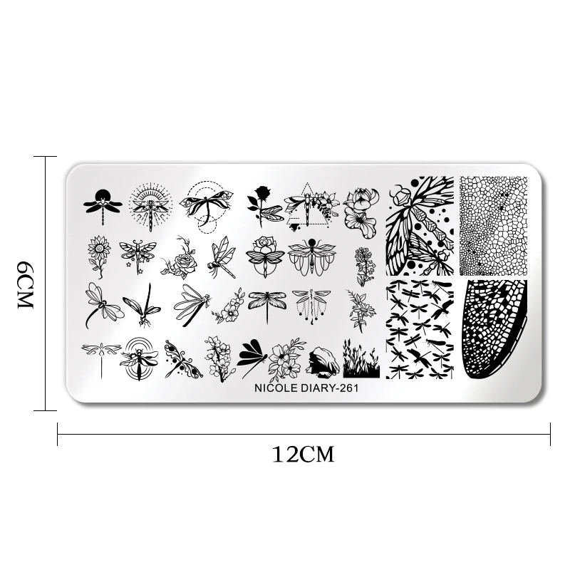 NICOLE DIARY Dragonfly Nail Stamping Plates Butterfly Flower Design Printing Mold Stamp Templates Image Transfer Stencil