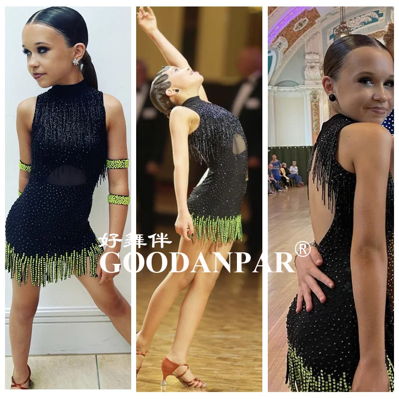 

Latin dance dress for klids girls latin dance costume sexy latin wear tassel for competition GOODANPAR