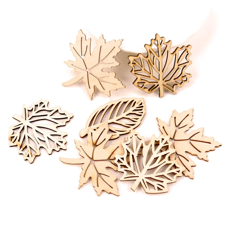 Natual Wooden Leaves Pattern Scrapbooking Painting Craft Handmade Accessory Sewing Home Decoration DIY 50-52mm 10pcs