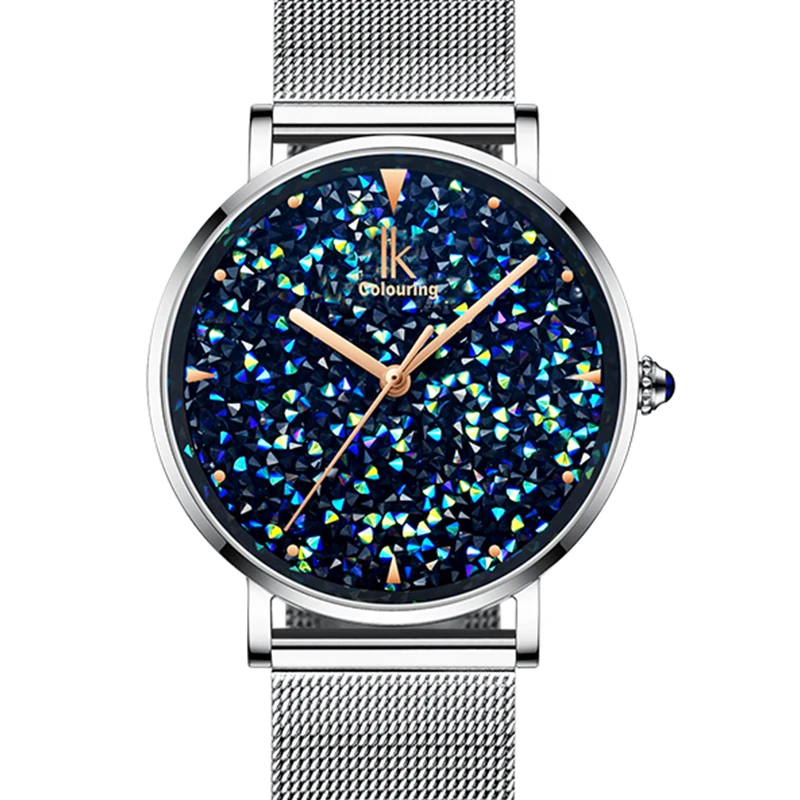 IK Colouring-reloj de cuarzo con cielo estrellado para mujer, pulsera de malla de acero inoxidable, femenino