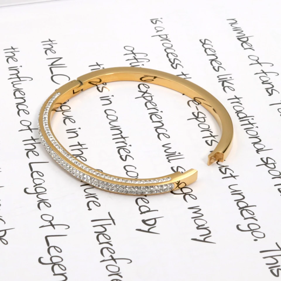 New Design 18 K Stainless Steel Jewelry 4 Rows Crystal Bracelets Gold Color Geometry Stereo Bangle For Women\'s Who Love Gifts