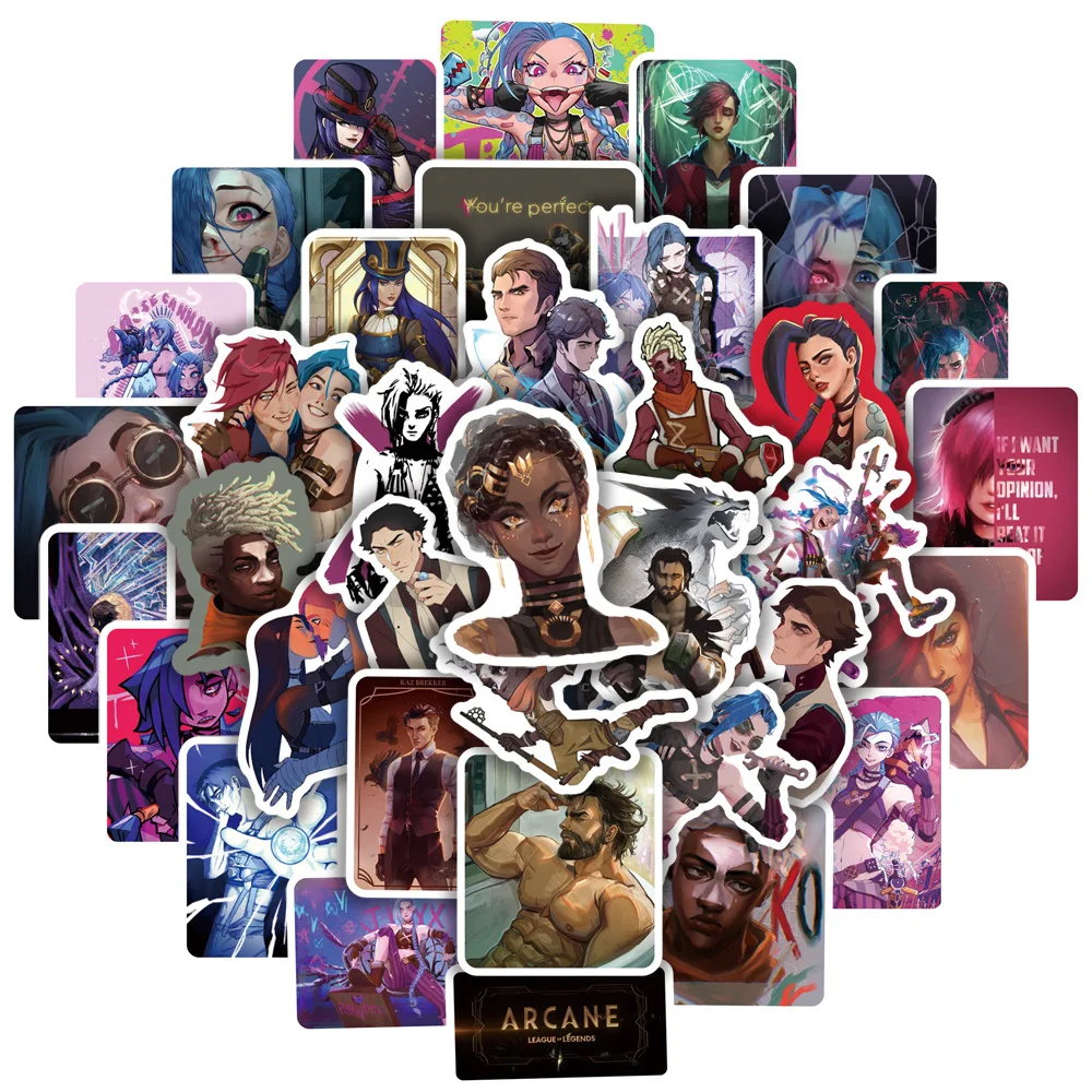 10/30/50pcs Cool Cartoon Anime Arcane Game Stickers Graffiti Decals DIY Skateboard Laptop Luggage Phone Bike Car Guitar Sticker