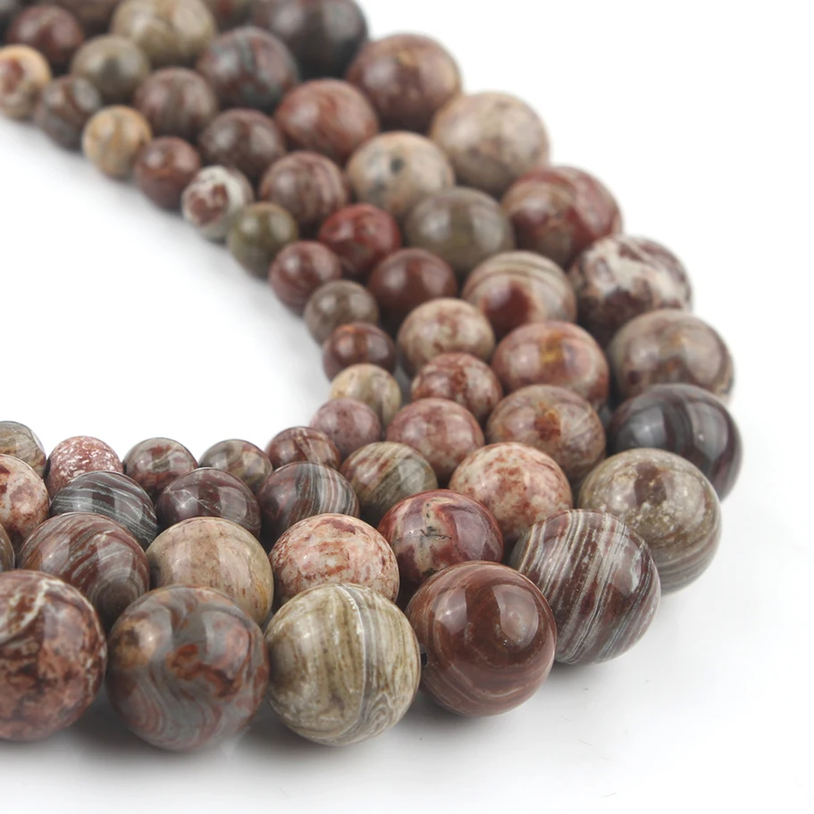 4/6/8/10/12mm Natural Stones Brown Line Jaspers Loose Round Beads for Jewelry Making DIY Bracelet Accessories 15\'\' Strand