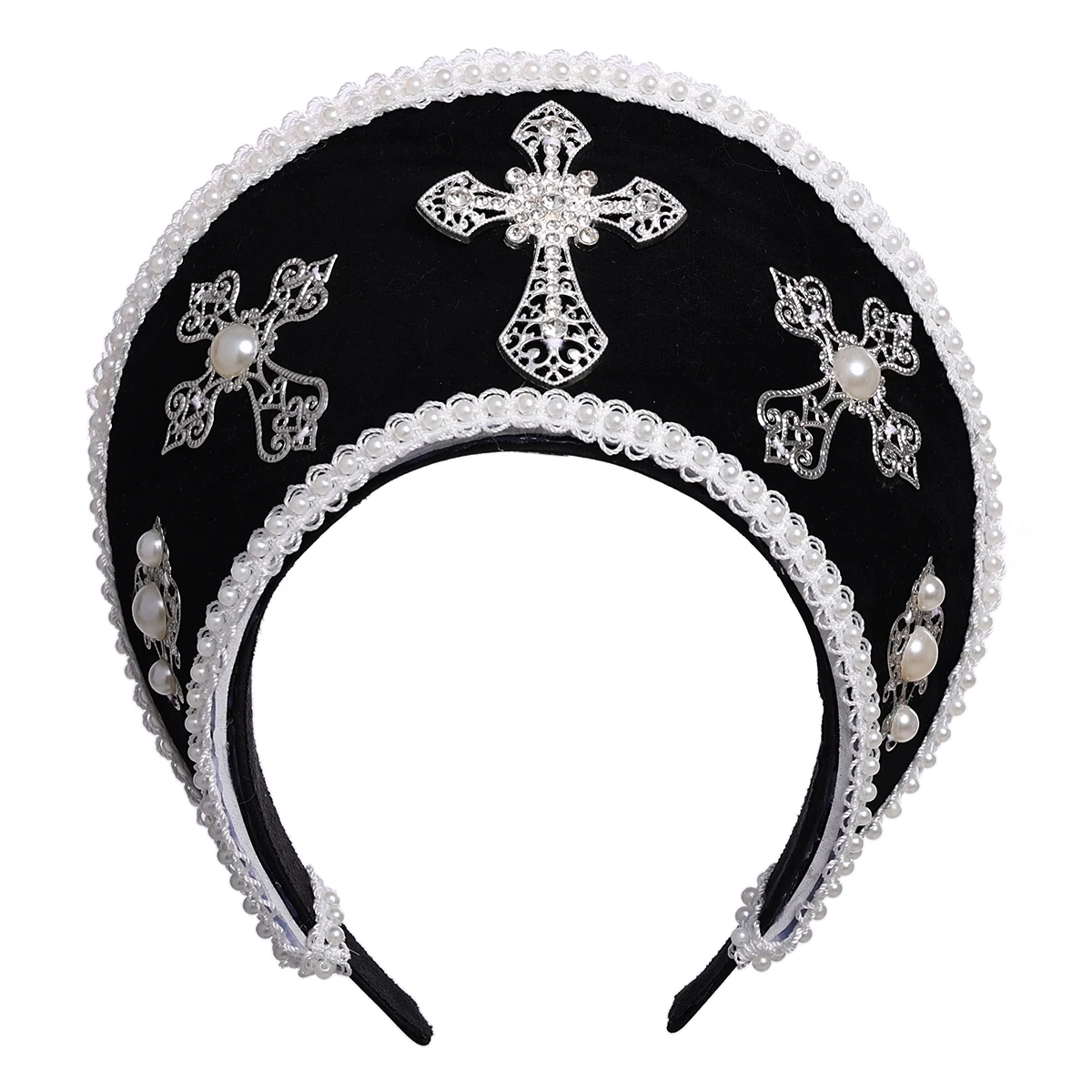 Women Cross Tudor Crown Renaissance Headpiece Royal French Court Hood Coronet Headwear