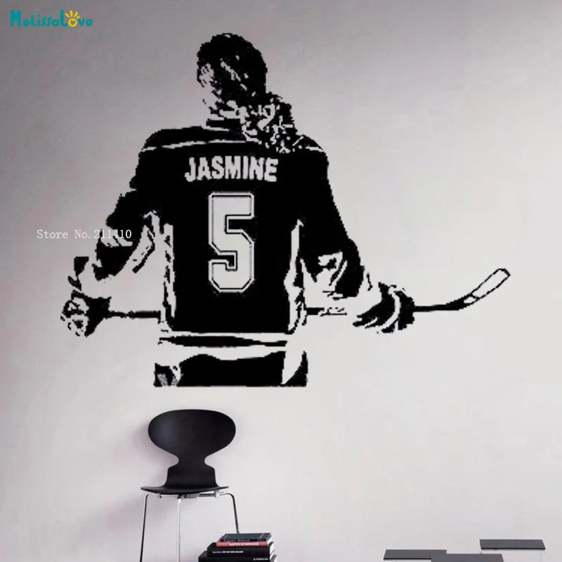 Custom Name Und Anzahl Ice Hockey Mädchen Player Wand Aufkleber Nach Orientierung Wohnkultur Kunst Wandmalereien Sport Poster YT3247
