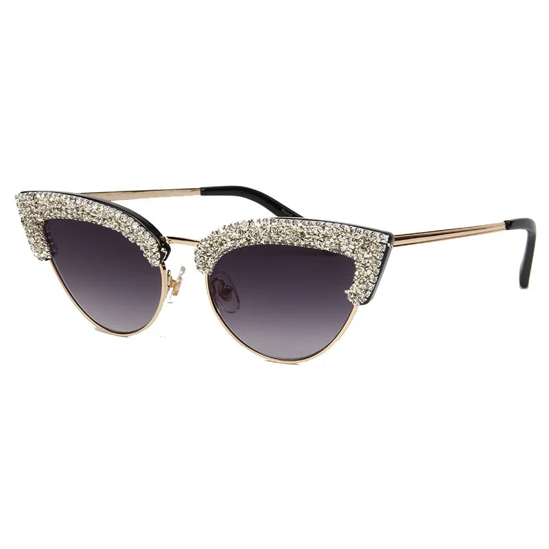 explosive diamond-encrusted cat-eye sunglasses women shine small gravel decoration diamond trend girl half-frame glasses