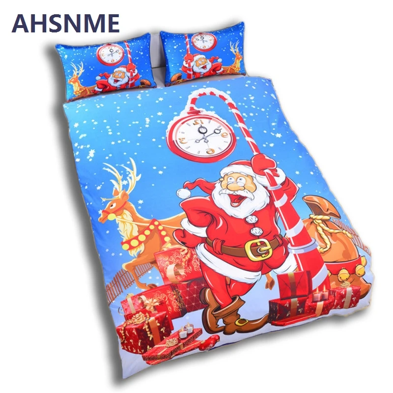 

AHSNME 3D Santa Reindeer Christmas Carnival Night Theme Bedding Kit 3pcs Quilt cover Snowman winter theme quilt set US+AU size