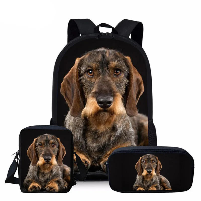 

Boys Girls School Backpack 3PCS/Set Cute Dachshund Dog 3D Prints Bagpack Kids Book Bag Preppy Primary Children Bookbags Mochila