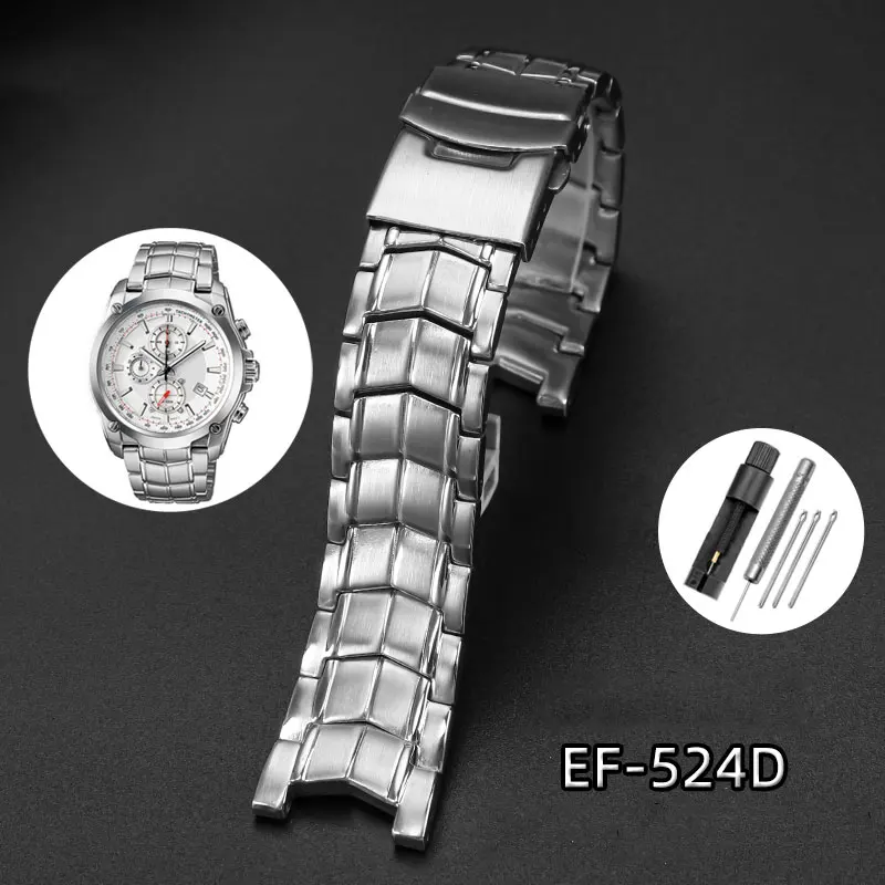 Solid Stainless Steel Genuine Watch band For CASIO Edifice EF-524 Watch Strap Bracelet Men Watchband Silver Safety Clasp EF524D