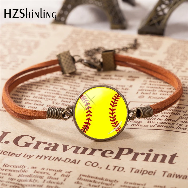 2020 New Fashion Basketball Baseball Leather Bracelet Football Glass Cabochon Bracelet Jewelry Accessories image 2