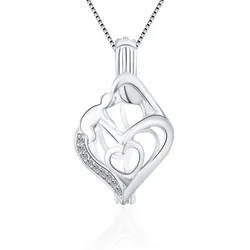 CLUCI 3pcs Silver 925 Pendant Gift for Mother's Day Double Heart 925 Sterling Silver Pendant Jewelry Wish Pearl Locket SC257SB