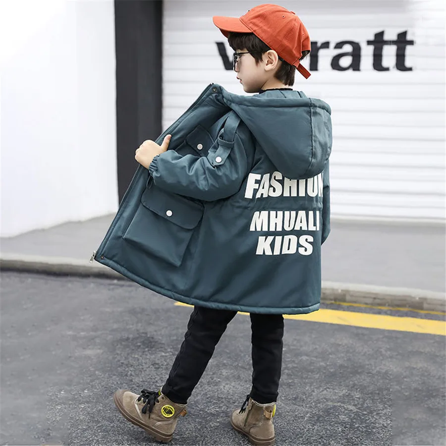 2023 Boys Winter Coat Hooded Thick Warm Long Down Jacket For Boys 5-14 Years Kids Teenage Boy Outerwear Parka