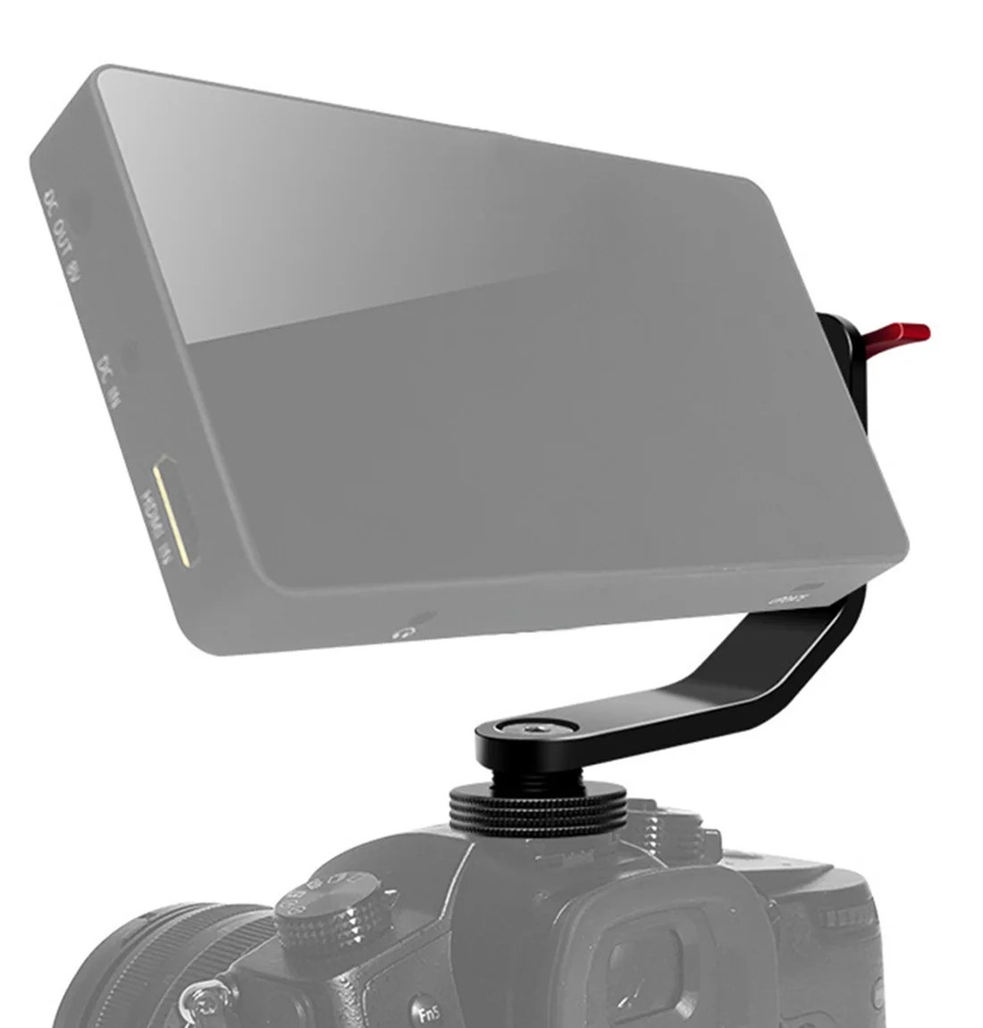 Staffa a forma di L Supporto per microfono Impugnatura per fotocamera per monitor SLR da 5" 5,5" 6" Hot Shoe 1/4 Mount 360 °   Gimbal per microfono flash esteso