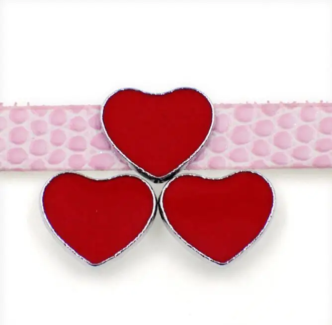 100PC/lot 8MM DIY heart flower Slide Charm Fit For 8mm Leather Bracelet Straps Necklace Fashion Jewelrys Making