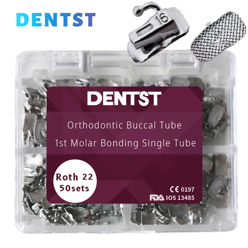 Dentst 50 Sets/Box Orthodontics Dental 1st 2nd Molar Bondable Buccal Tubes Non-Convertible Mesh Base Single Tools Roth MBT 0.022