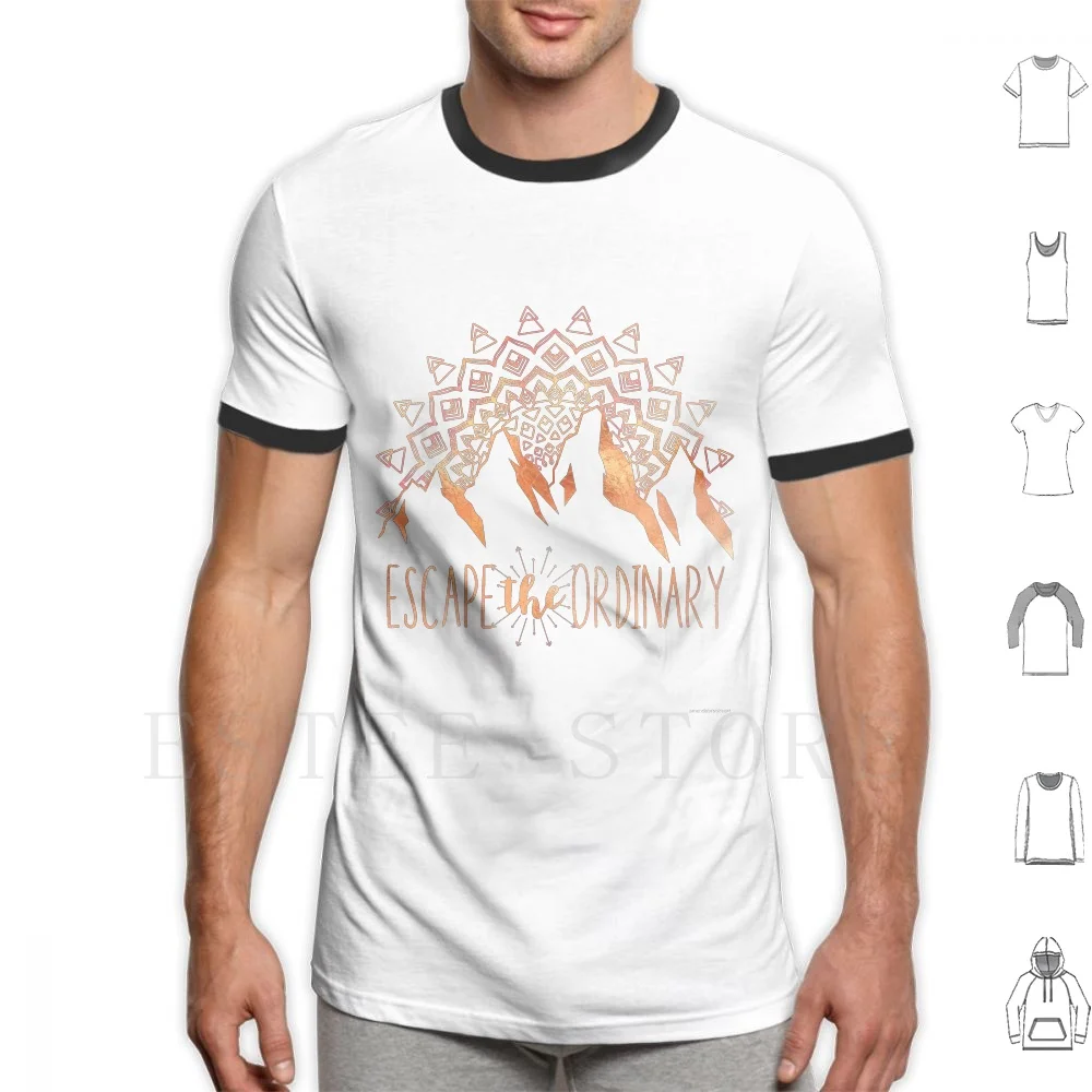 Gold & Copper Foil Mountain Range Mandala T Shirt Print Cotton Copper Gilded Mandala Mountain Inspirational Rose Gold Adventure