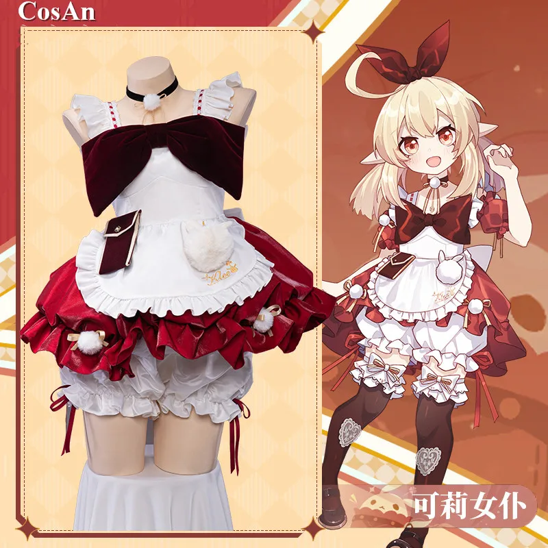 

New Game Genshin Impact Klee Cosplay Costume Elegant Sweet Maid Dress Female Activity Party Role Play Clothing S-XL