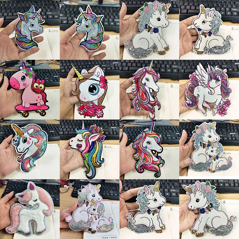 Unicorn Cloth Patch Sequins Appliques For Clothing Animal Patches Stickers DIY Sewing On Patches On Clothes Cartoon Stickers