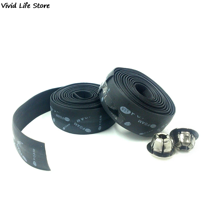 Road Bike Bicycle Handlebar Tape Cycling Handle Belt Cork Wrap With Bar Plugs Black Anti-Vibration Wrap