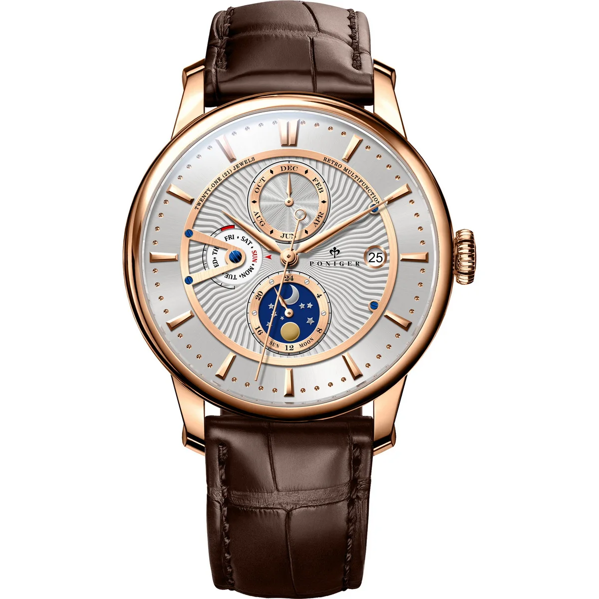 PONIGER  Men Automatic Watch 42mm Mechanical Wristwatch Waterproof Sapphire Mirror Luminous Multi-Dial Month Week Date