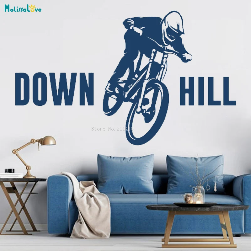 Cycling Wall Decals Young Rider Down Hill Bike Vinyl Letter Kids Room Boy Gift Quote Stickers Self-adhesive Poster YT6484