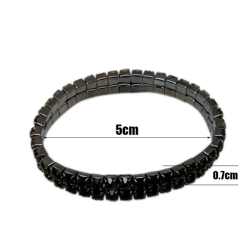 TDQUEEN 2 Rows Rhinestone Bangle Bracelet Black Gun Plated Metal Elastic Stretch Black Crystal Indian Bangles for Women