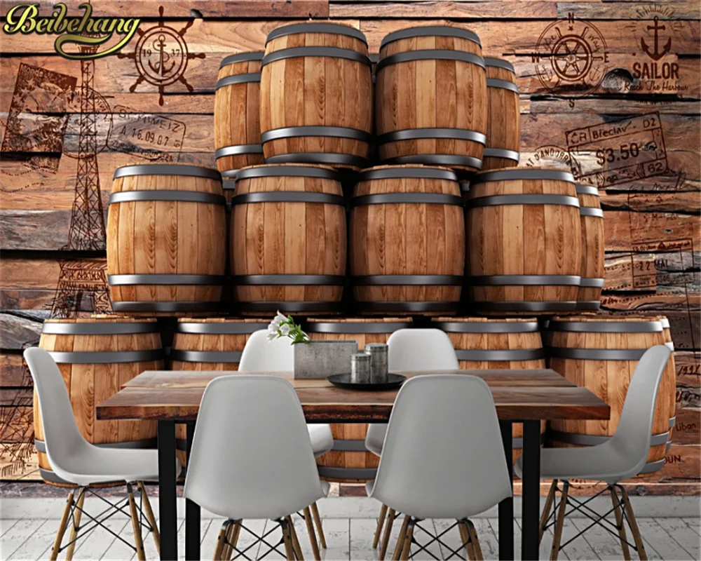 beibehang Custom 3d wallpaper mural europe and america retro nostalgic wooden board bar wine barrel winery background wall paper