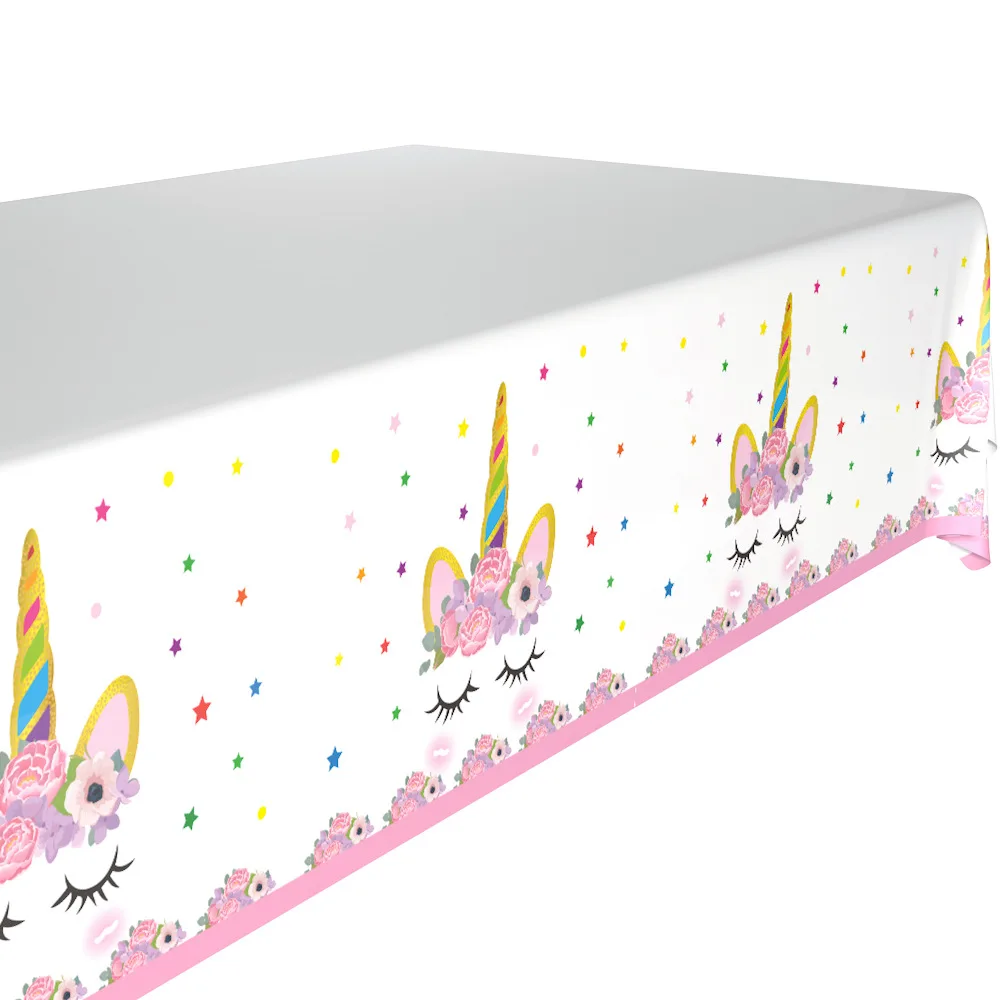 

130*230CM Pink Unicorn Tablecloth Unicorn Birthday Party Decoration Disposable Tableware Set Kids Unicornio Theme Party Deco