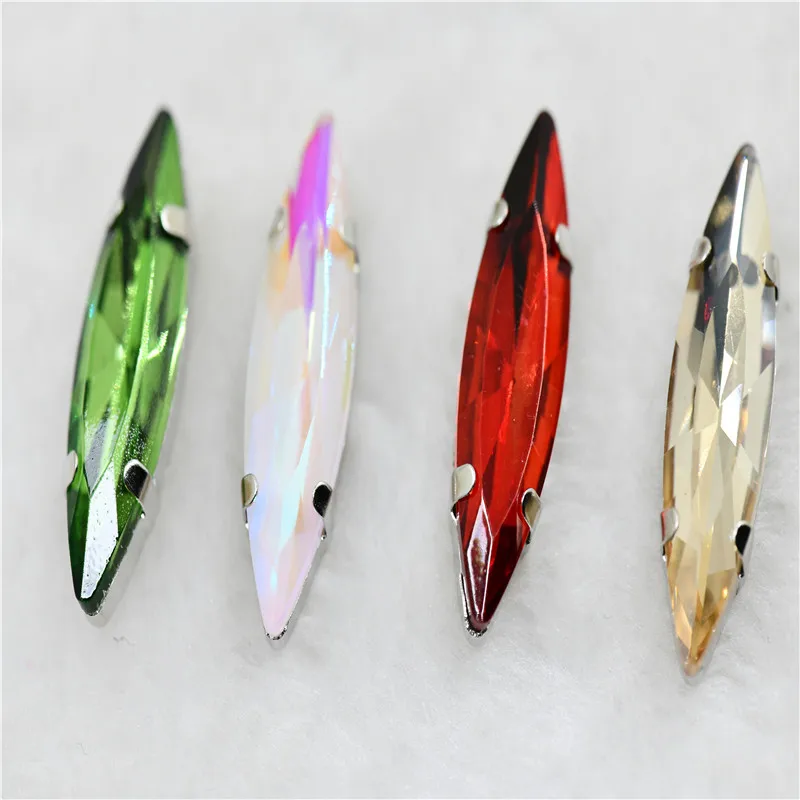10x35mm Navette stones Christmas style silver claw setting solder for jewelry or dress shoes sew on
