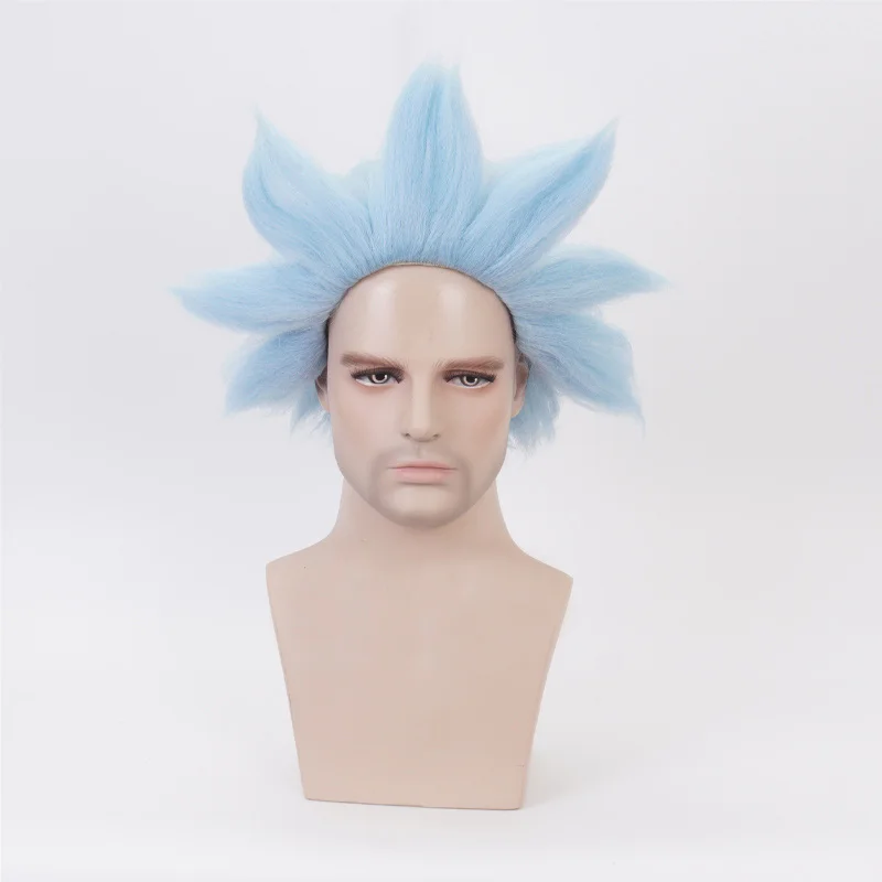 Men Rick Blue Short Heat Resistance Fiber Morty Cosplay Wigs Role Play Synthetic Hair + Wig Cap